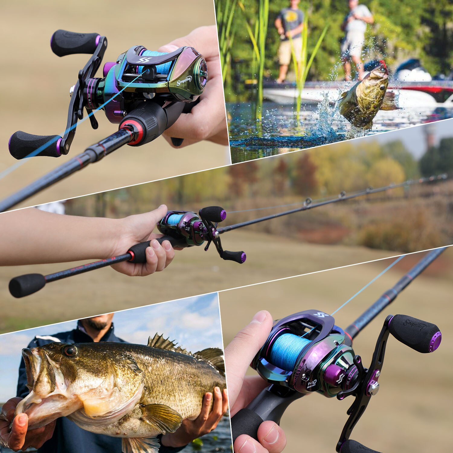 Barras y carretes de pesca Sougayilang, caña de carbono de 5 secciones, carrete de Baitcasting, conjunto de varillas de pesca de viaje con Kits completos, bolsa de transporte