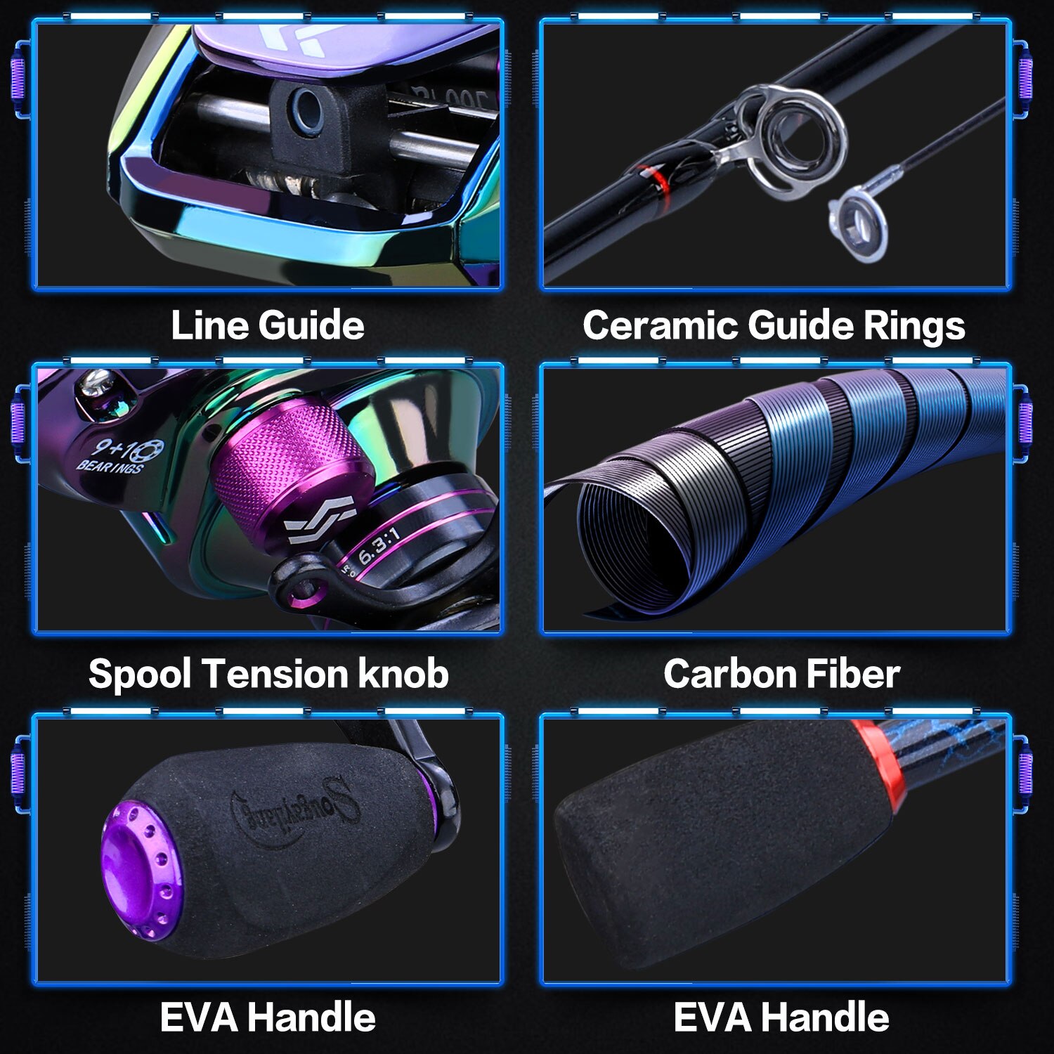 Barras y carretes de pesca Sougayilang, caña de carbono de 5 secciones, carrete de Baitcasting, conjunto de varillas de pesca de viaje con Kits completos, bolsa de transporte