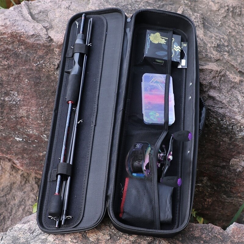 Barras y carretes de pesca Sougayilang, caña de carbono de 5 secciones, carrete de Baitcasting, conjunto de varillas de pesca de viaje con Kits completos, bolsa de transporte