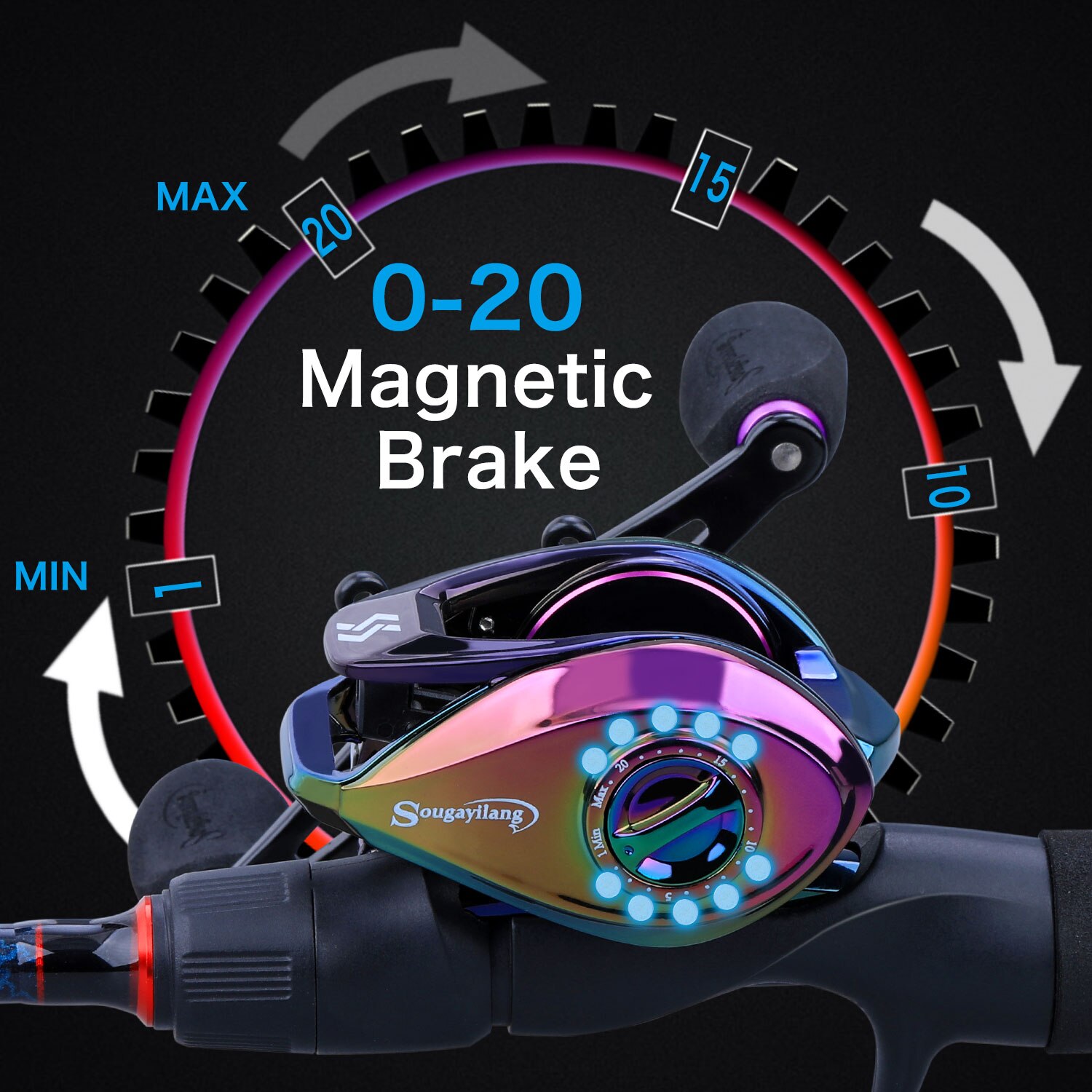 Barras y carretes de pesca Sougayilang, caña de carbono de 5 secciones, carrete de Baitcasting, conjunto de varillas de pesca de viaje con Kits completos, bolsa de transporte